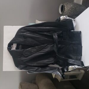 Genuine Leather Wrap Coat w/ Belt